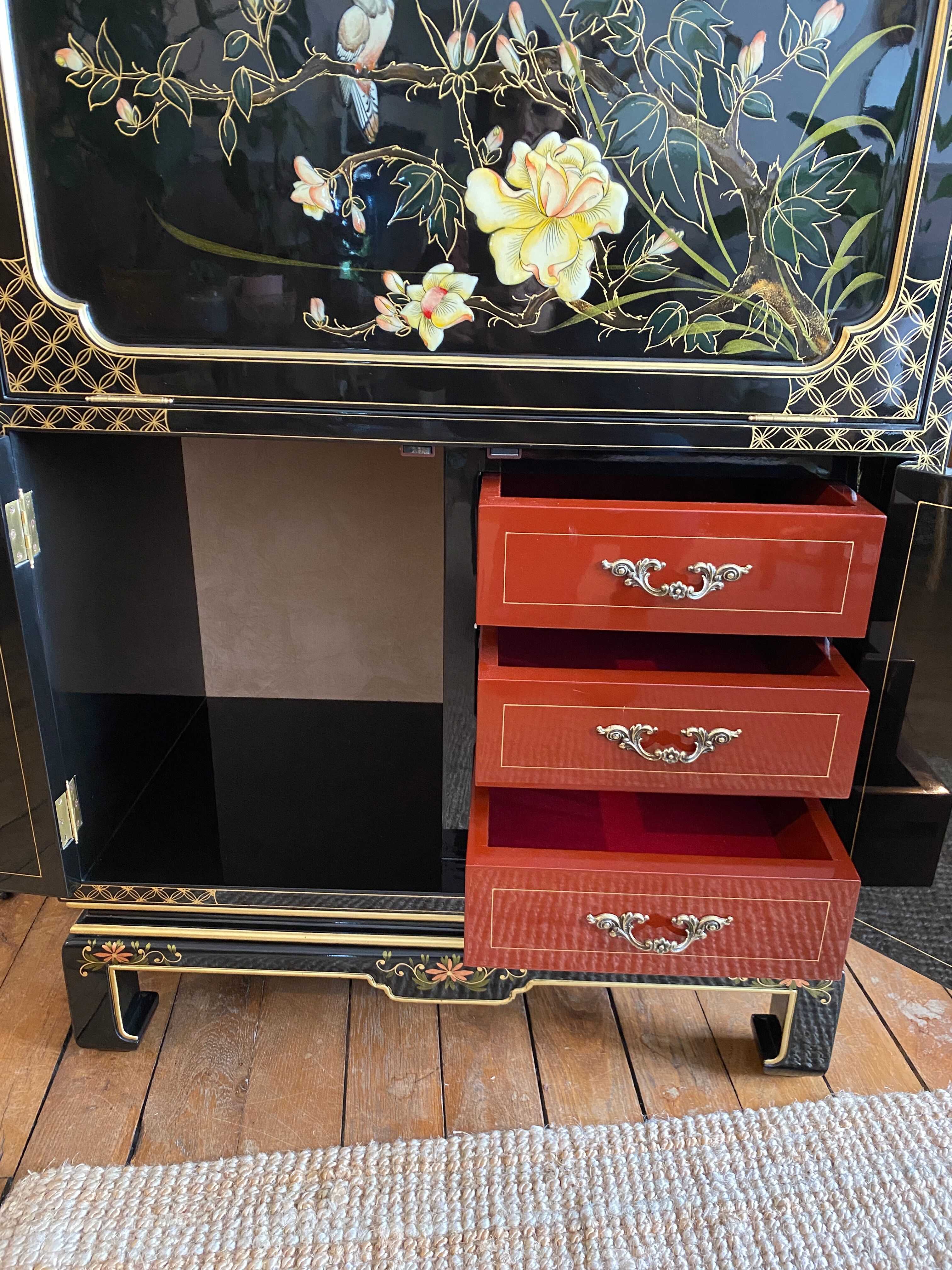 Chinese secretarial cabinet lacquered black Asian
