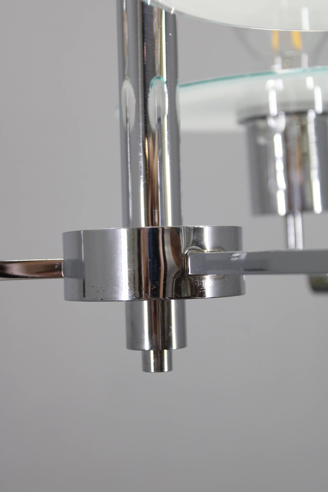 Art Deco chrome and sandblasted glass chandelier, Czechoslovakia, 1940s