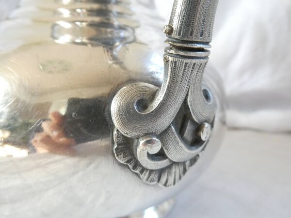 Théière Christofle, verseuse cafetière metal argenté XIXe art nouveau