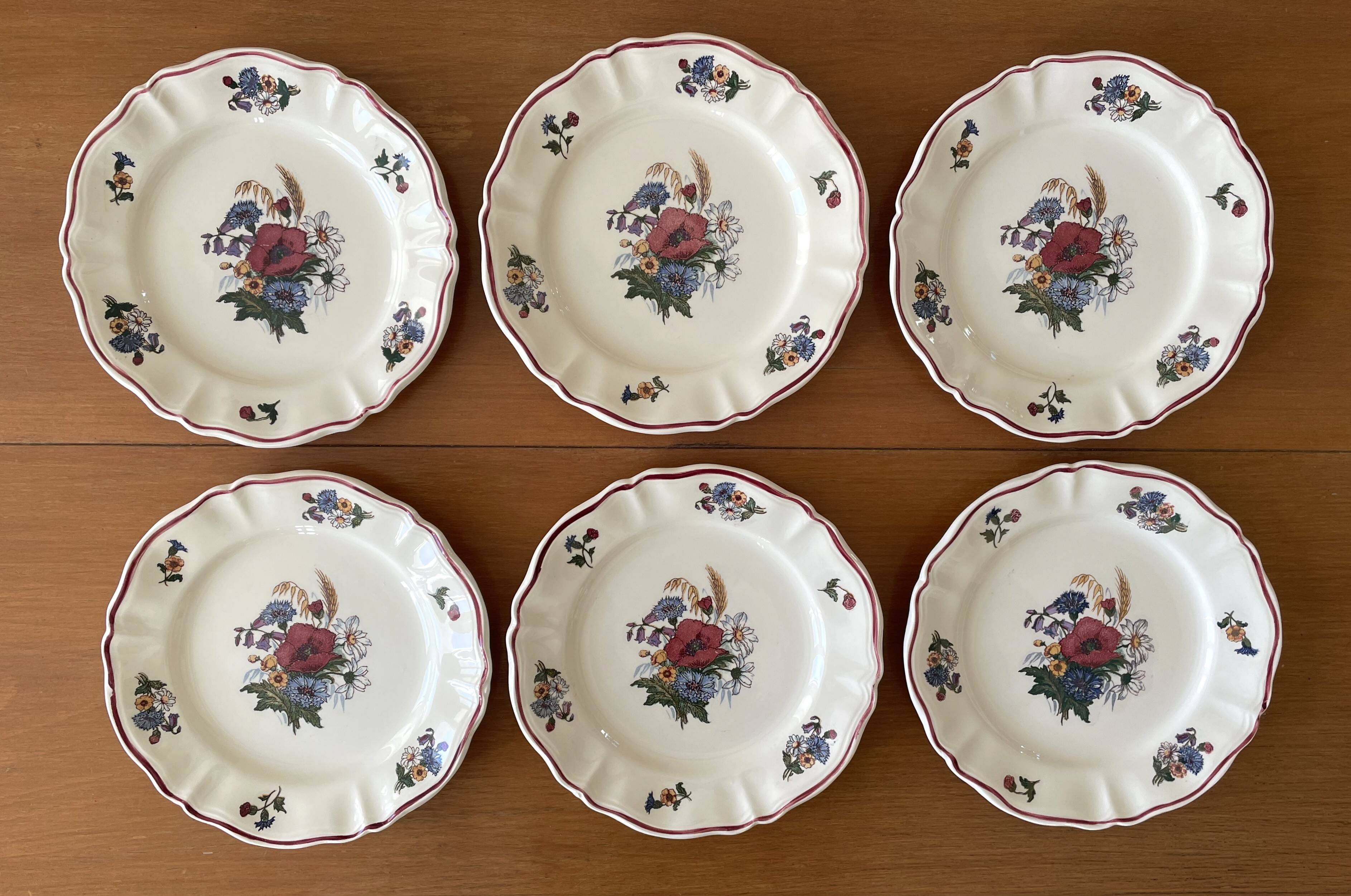 6 antique dessert plates in Sarreguemines earthenware
