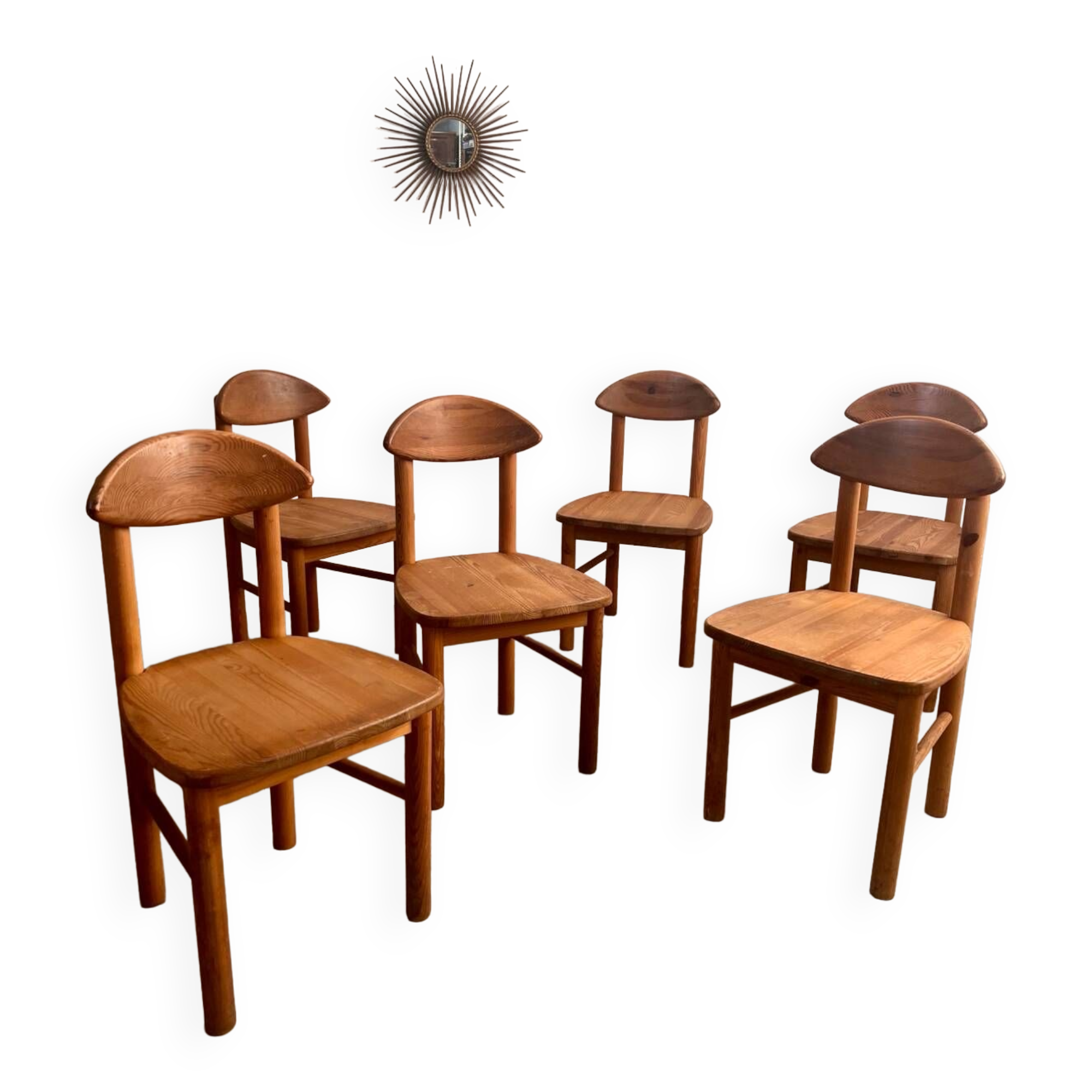 Lot de 6 chaises en pin massif design scandinave Reiner Daumiller vintage années 70