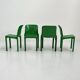 Set of 4 green Selene chairs by Vico Magistretti for artemide, 1970