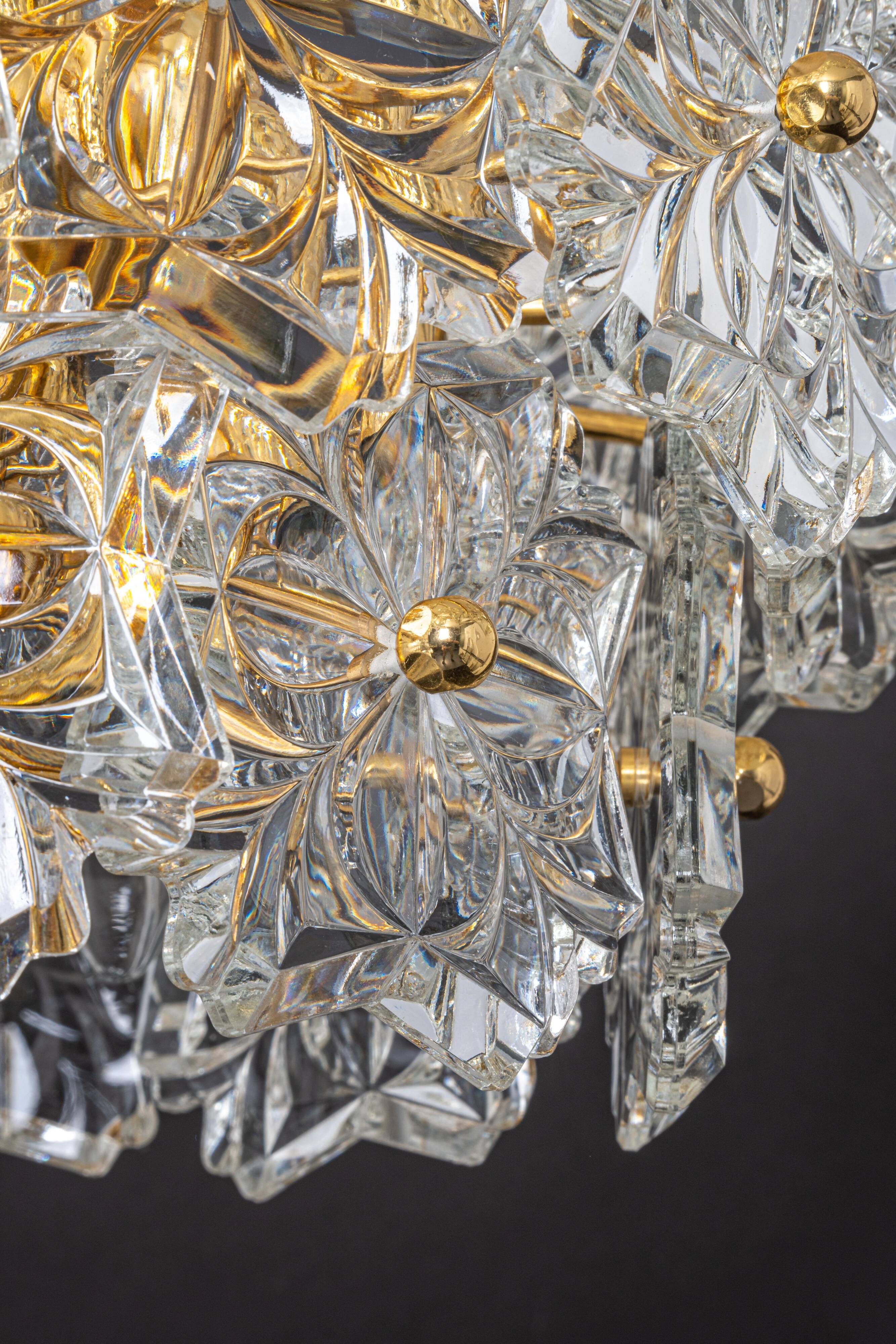 Chandelier in gilded brass and crystal glass, Germany, 1970s
