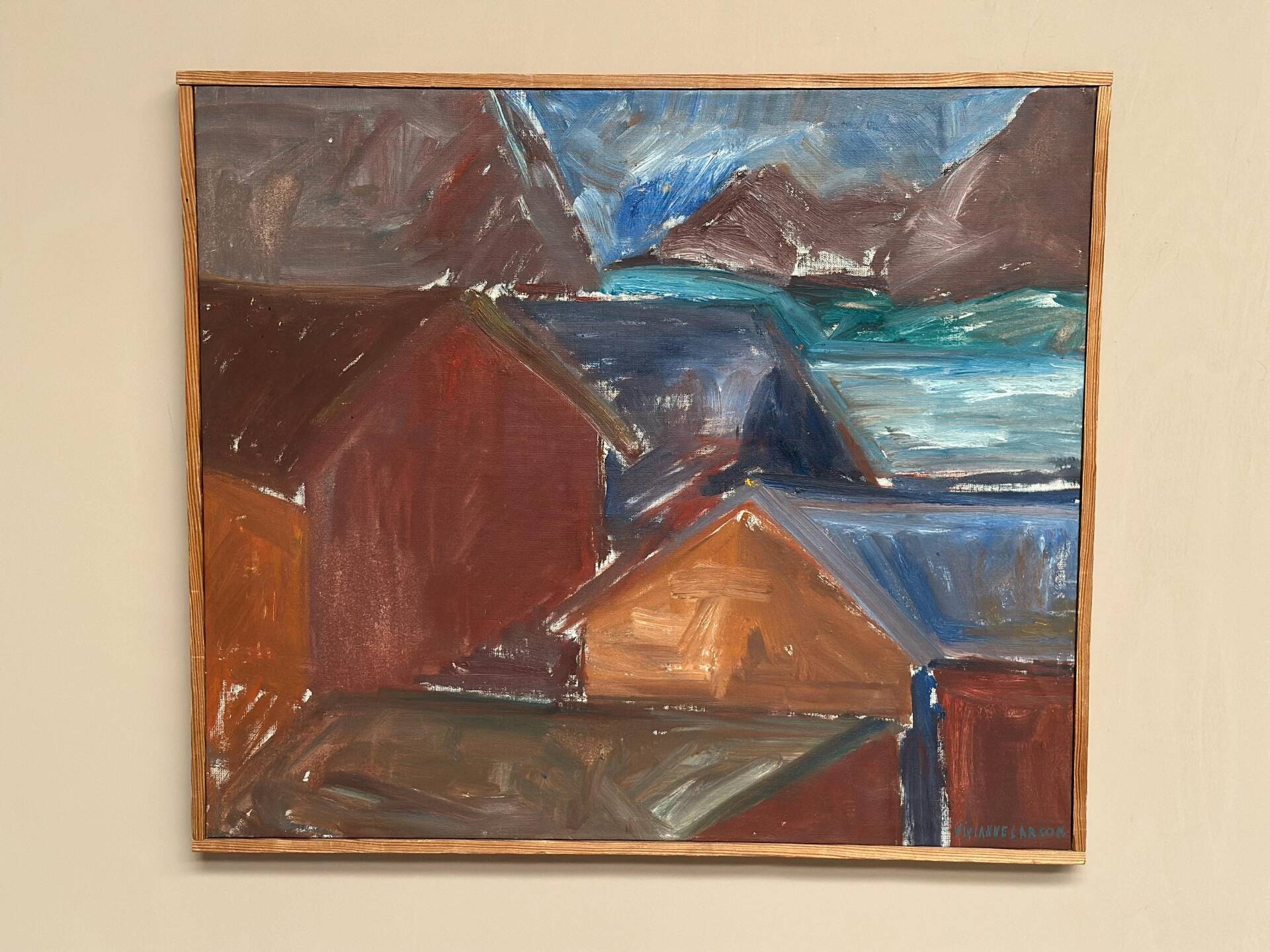 Swedish Oil on Canvas – “Bodar, Lofoten” by Vivianne Larsson – Vintage