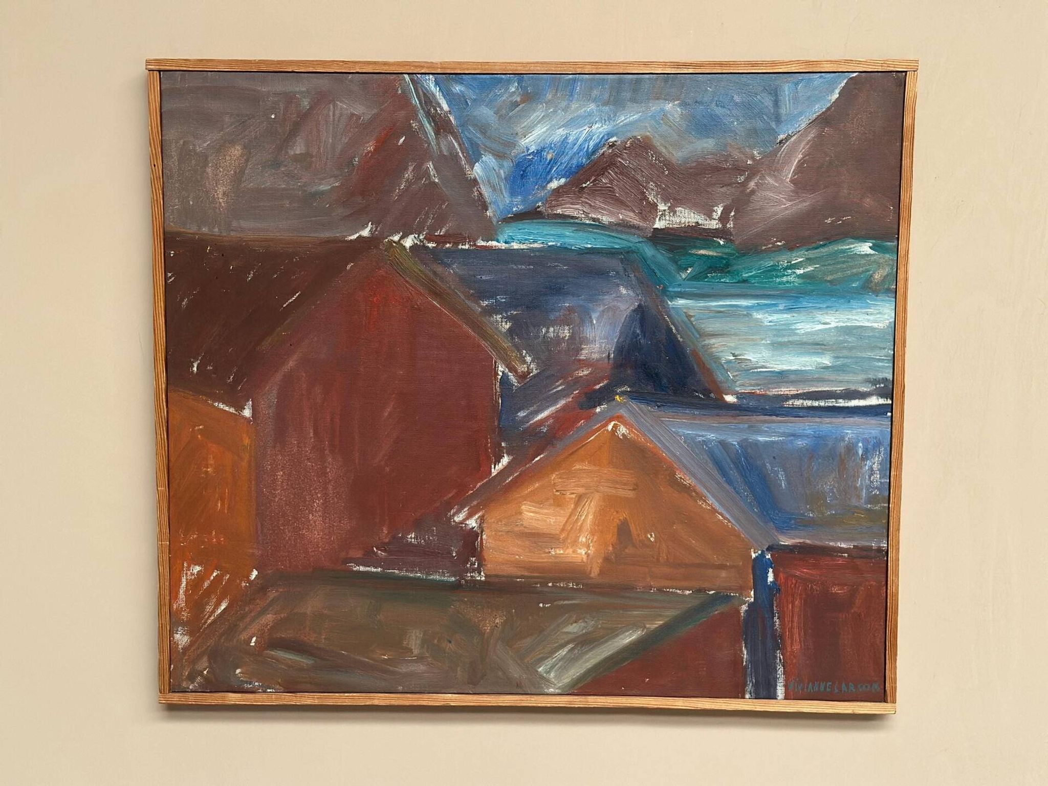 Swedish Oil on Canvas – “Bodar, Lofoten” by Vivianne Larsson – Vintage