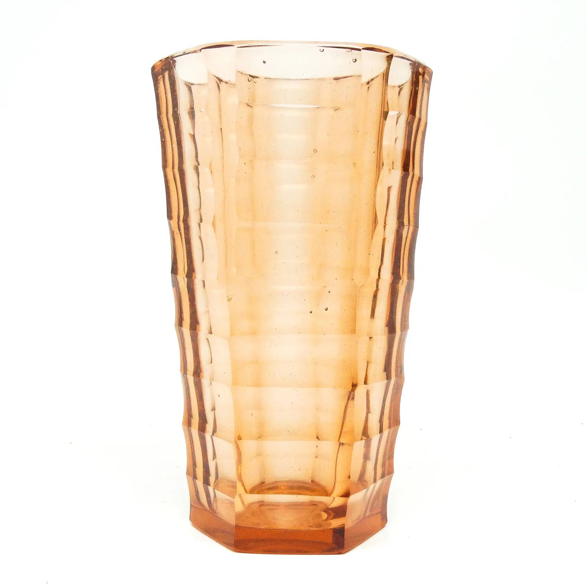 Art Deco vase, pink crystal glass, Zawiercie Glassworks, Poland, 1930s