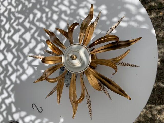 Ceiling light foliage and vintage gilded metal plant