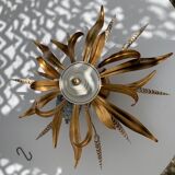 Ceiling light foliage and vintage gilded metal plant