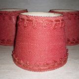 3 lampshades in jute and red braid + 1 vintage carcass