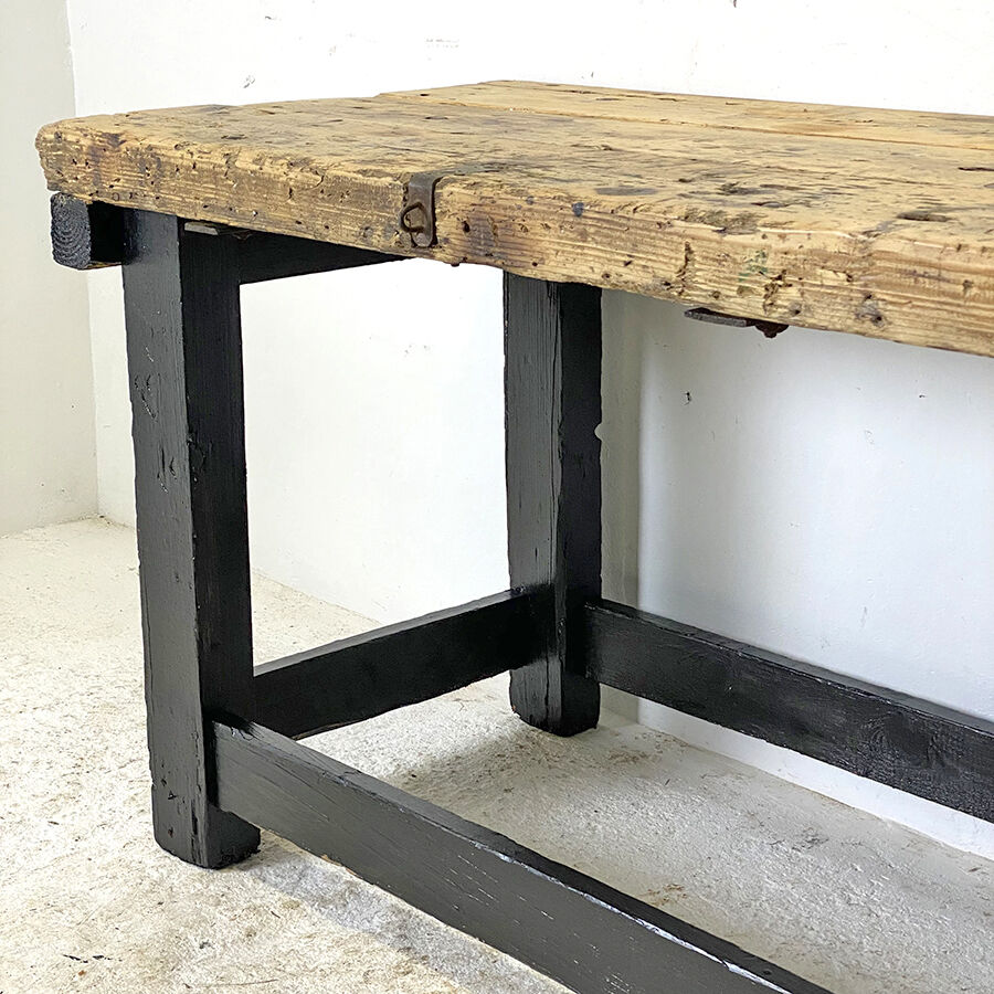 Antique blackened wood and varnished top