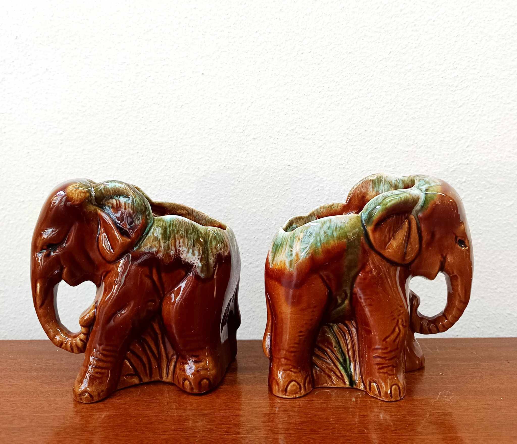 Pair of vintage ceramic elephant vases