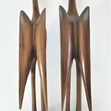 Pair of birds sculptural solid wood design 60s-70s