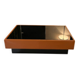 Caramel leather and black glass coffee table