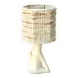 White ceramic lamp with wool lampshade, 1950s