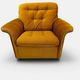 Vintage lounge chair on wheels in golden mustard corduroy 70s