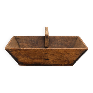 Ancien panier de récolte en bois patiné – Art populaire