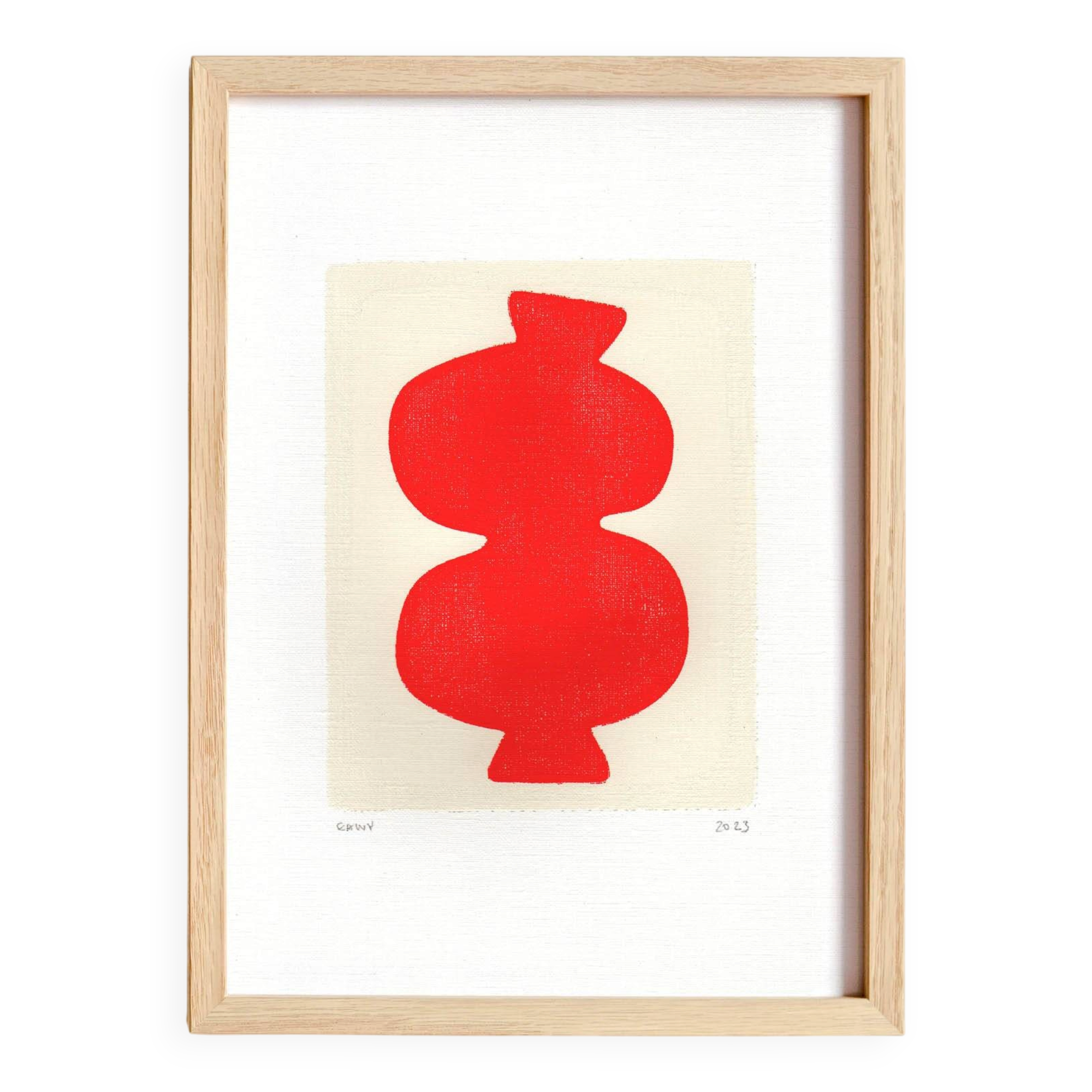 Red abstract painting signed Eawy