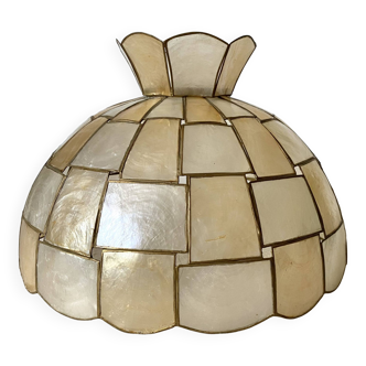 Lampshade to hang in mother-of-pearl and brass