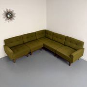 Vintage modular Scandinavian design green fabric corner sofa 1960s
