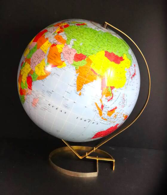 Vintage inflatable globe on stand, 1960, Taride Sevylor