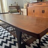 Table basse en teck design danois et porte revue cannage