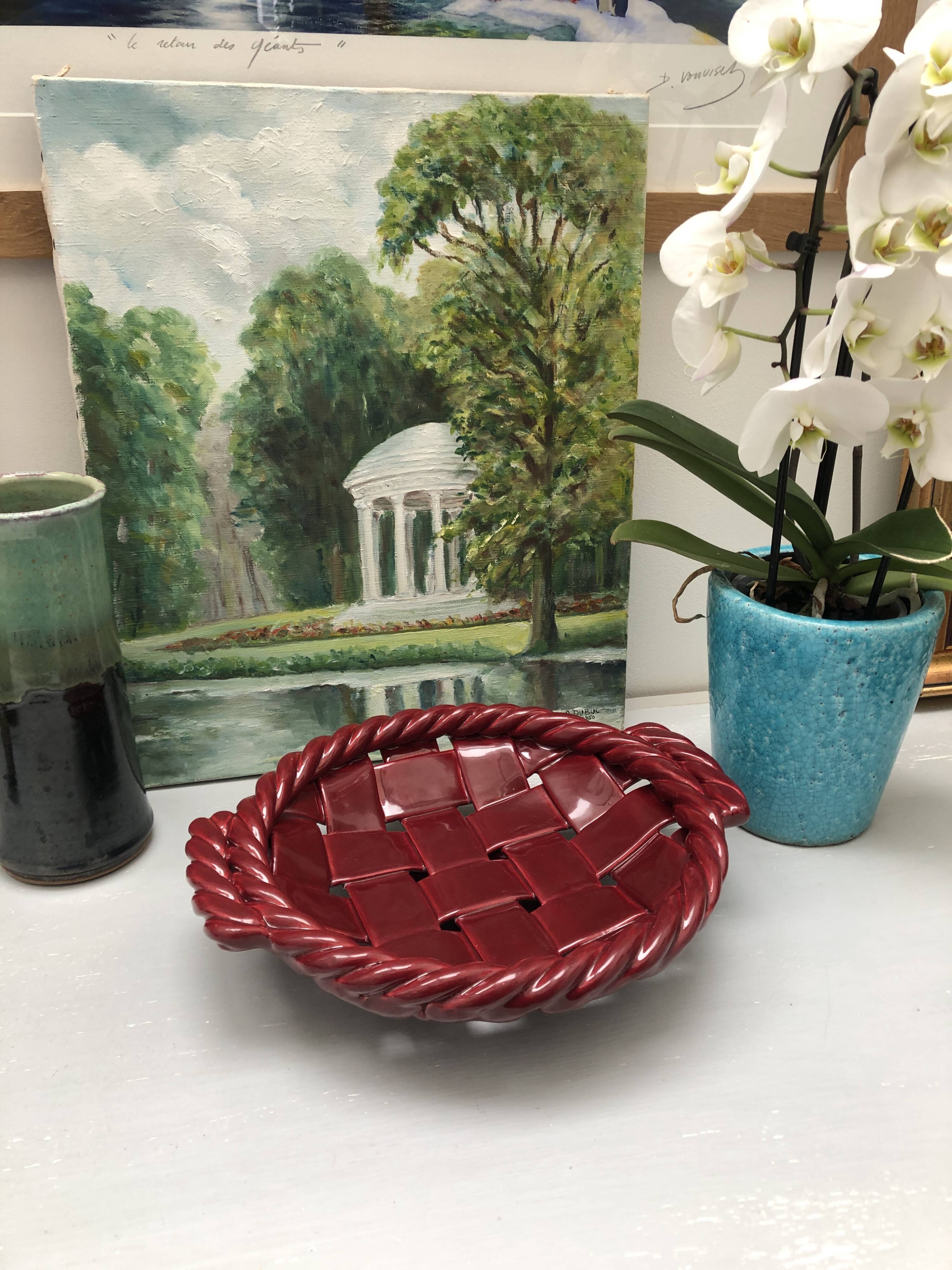 Woven ceramic basket signed France FPP Vallauris