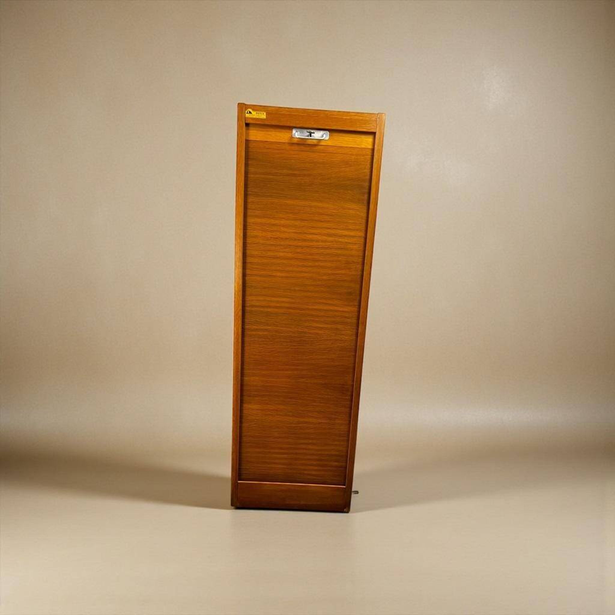 Narrow vintage wooden cabinet with roller shutter 'Soennecken'