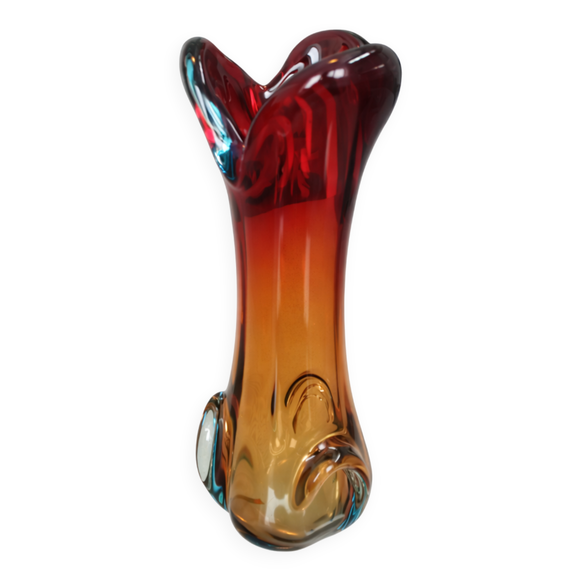 Vintage Murano Style Sommerso Glass Vase – Hand Blown Italian Art Glas