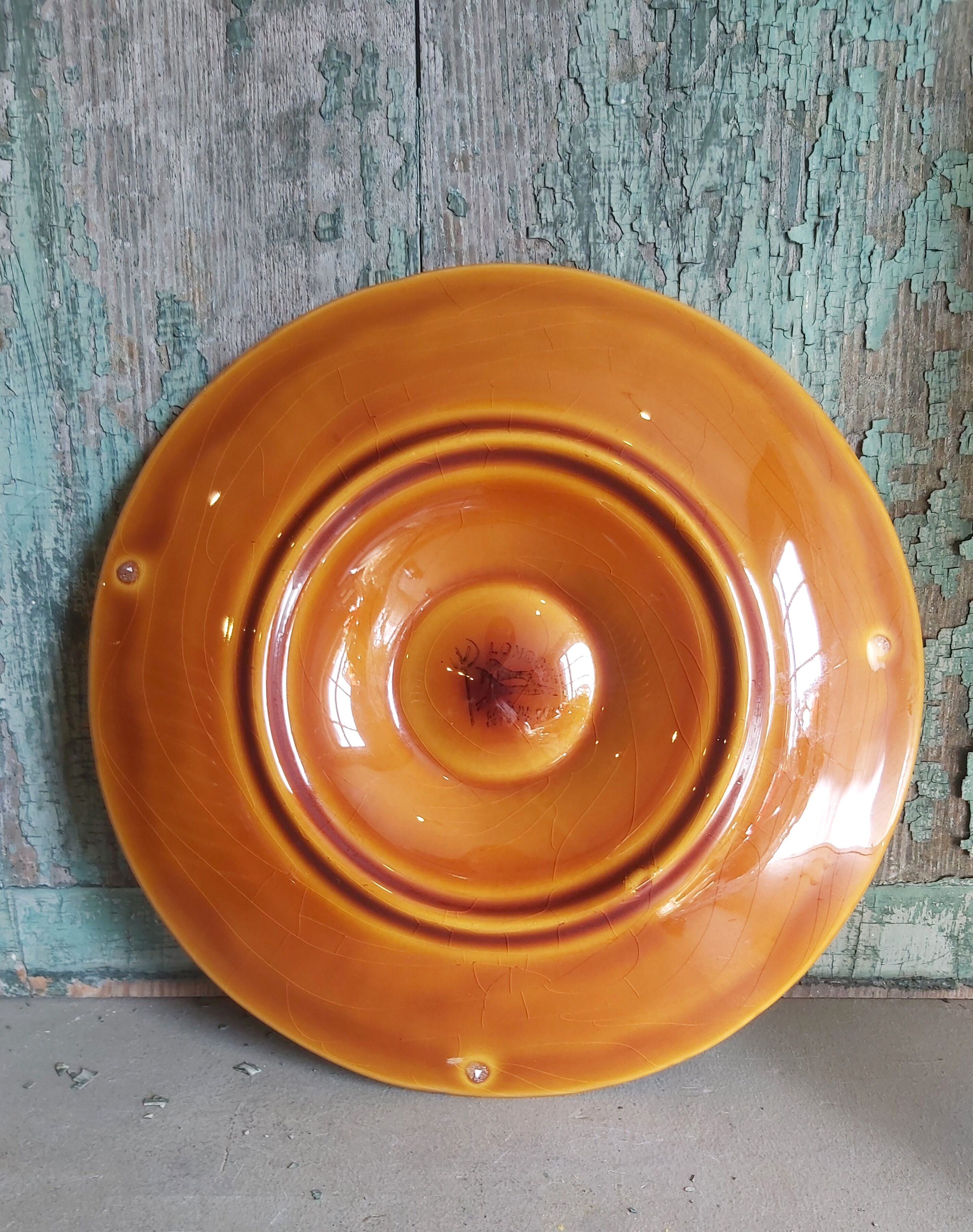 Vintage french oyster plate in majolica from Longchamp