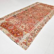 Tapis Kilim en laine beige et rouge 6x13, 193x406 cm