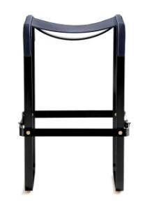 Contemporary classic bar stool in black smoked steel and navy blue leather.