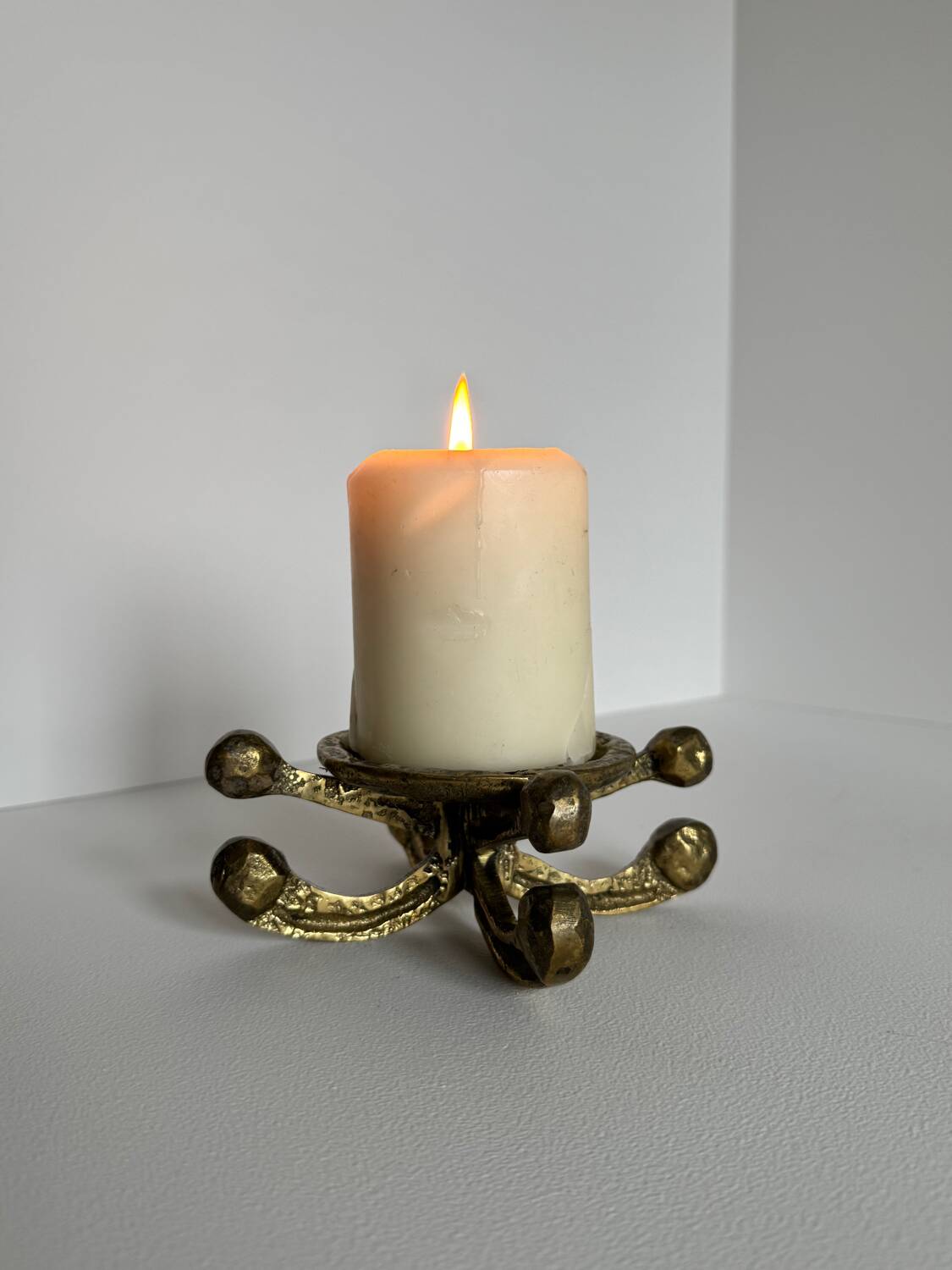 Vintage Brutalist Bronze Candle Holder