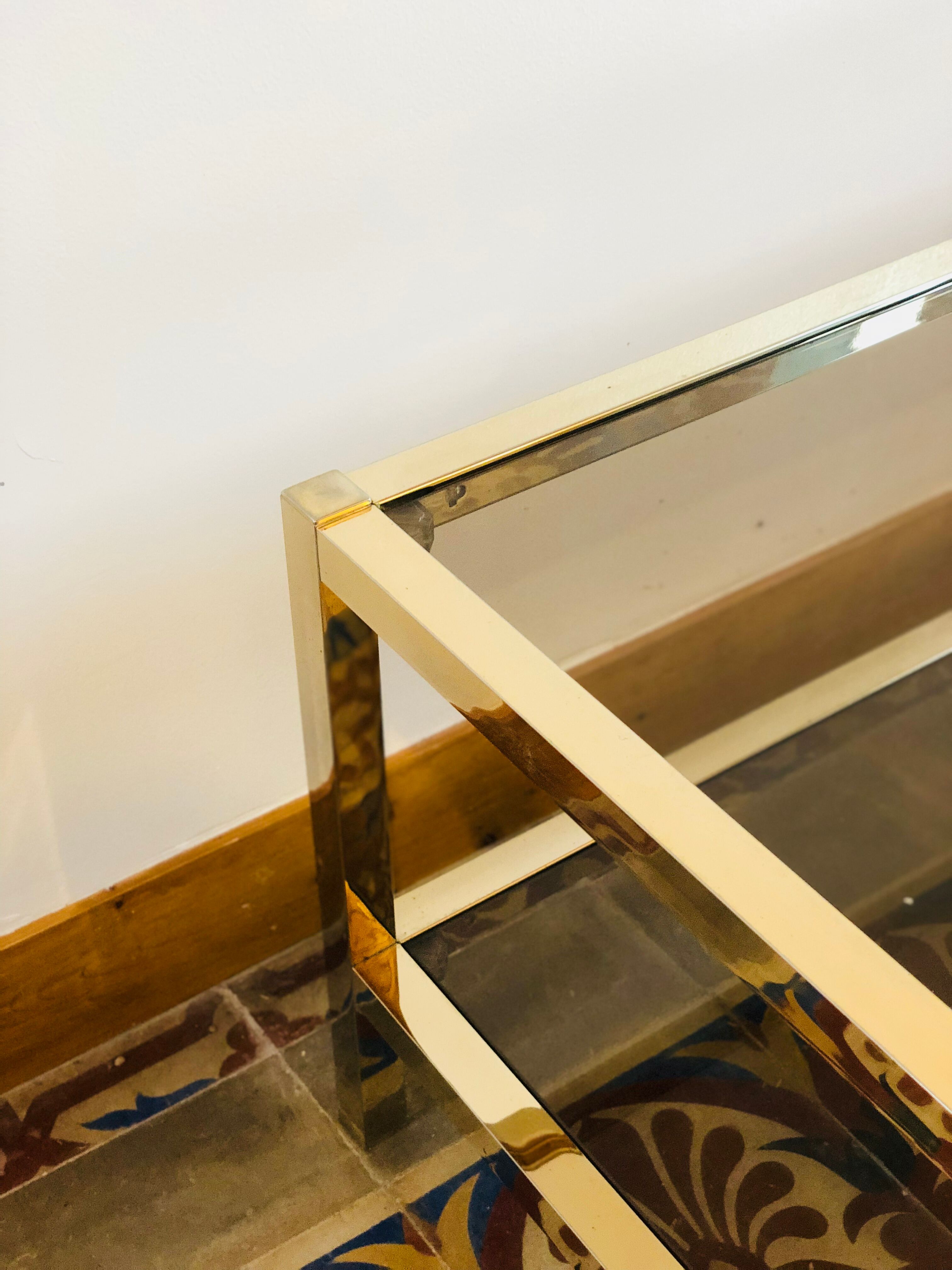 Table low brass and smoked glass 1950