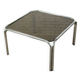 Design vintage smoked glass coffee table with tubular frame