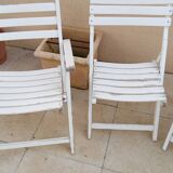 2 chairs and 2 vintage wooden garden lounge armchairs dejou