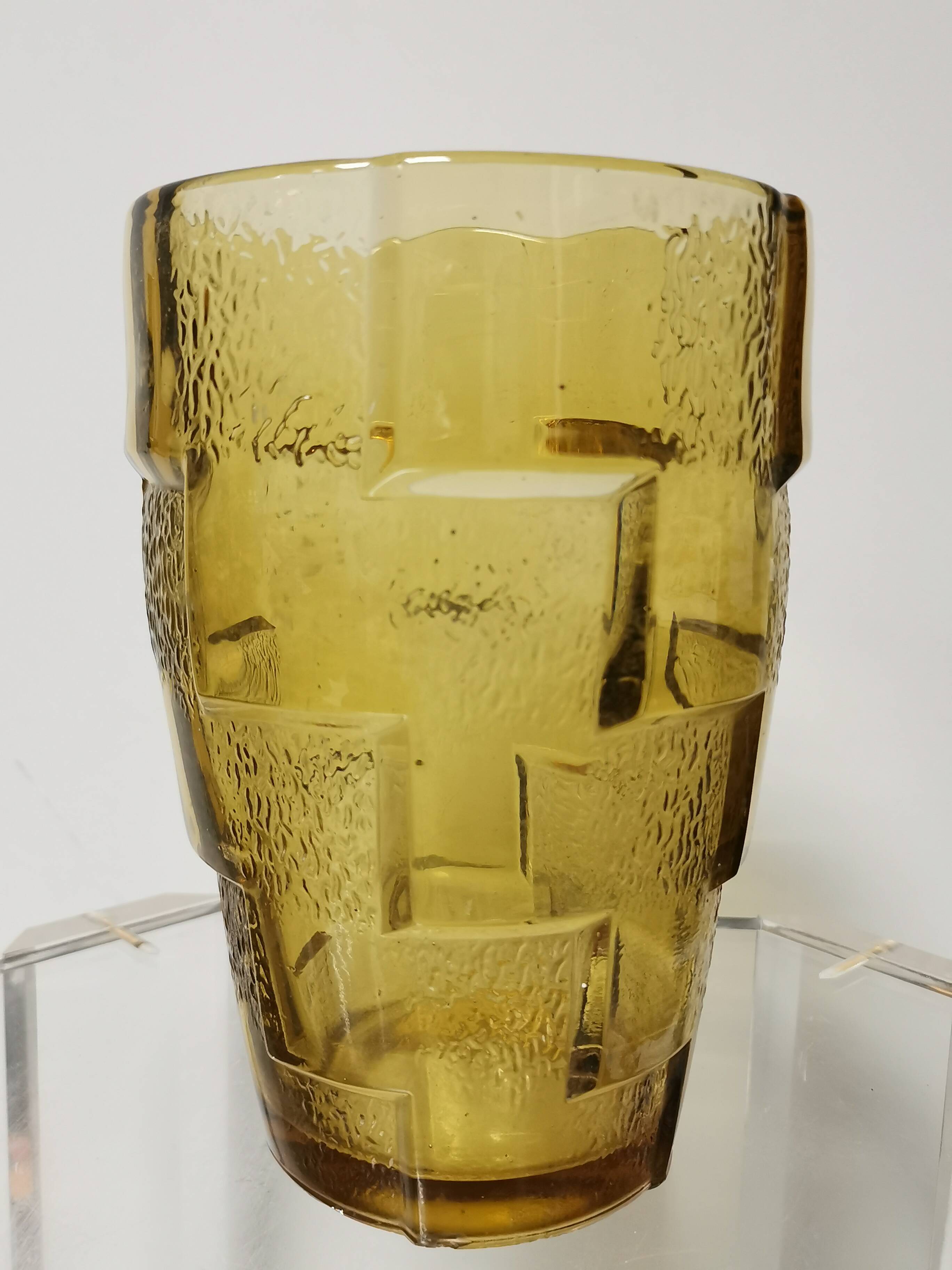 Stylized yellow glass vase, art deco