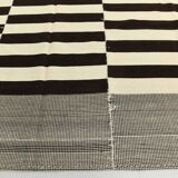 Beige & Dark Brown %100 Wool Hand Woven Vintage Kilim Rug, 378x410 Cm