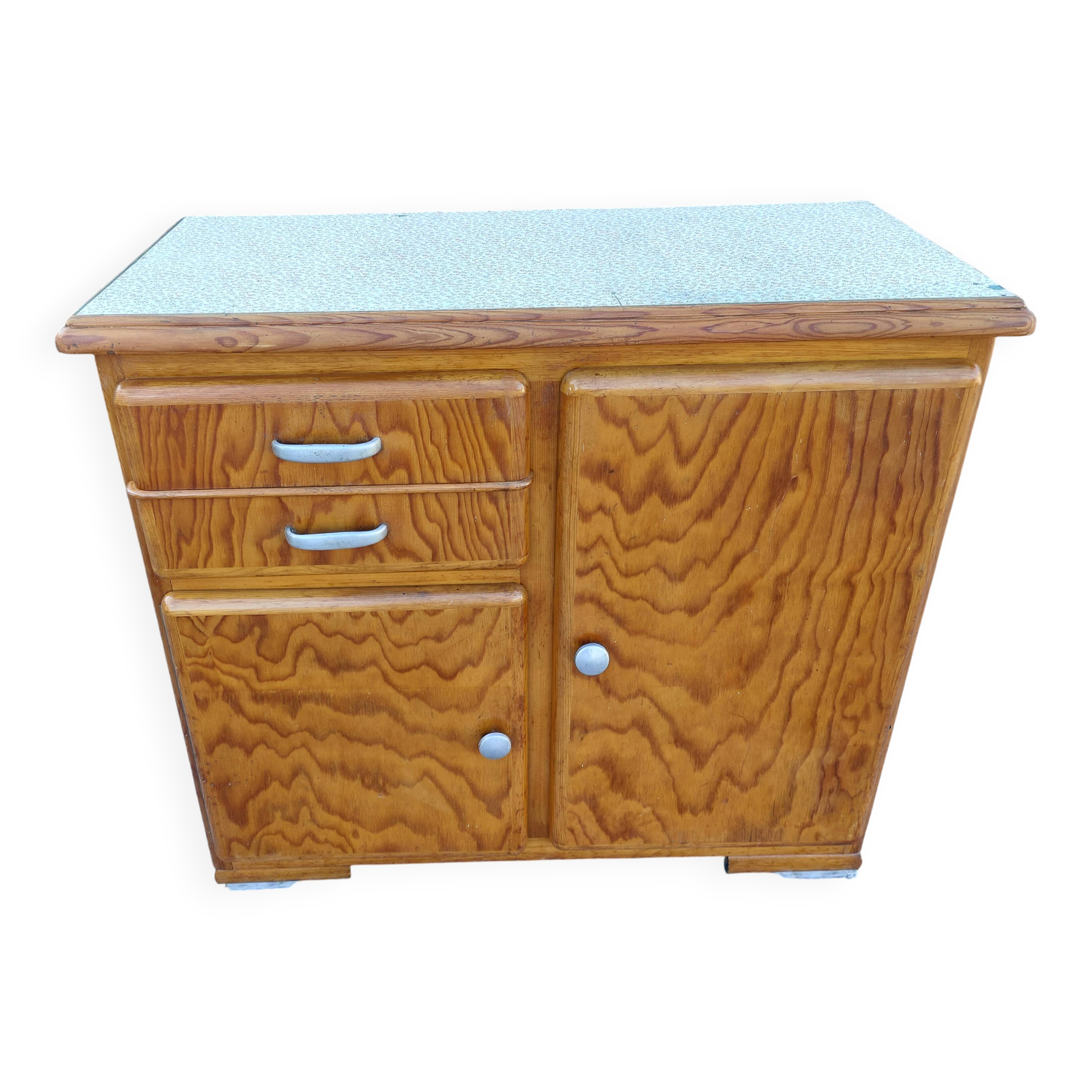 Mado buffet, asymmetrical doors, metal, floral top, vintage