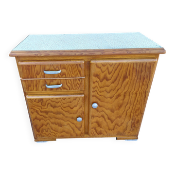 buffet Mado, portes asymétriques, métal, plateau fleuri, vintage