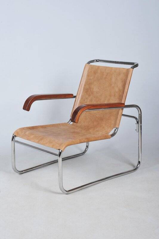 Fauteuil Bauhaus tchèque en chrome attribué à M. Breuer pour Thonet, années 1920.