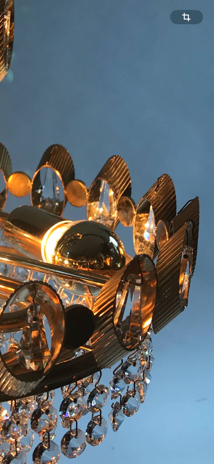 Hollywood Regency style brass and crystal chandelier by Palwa