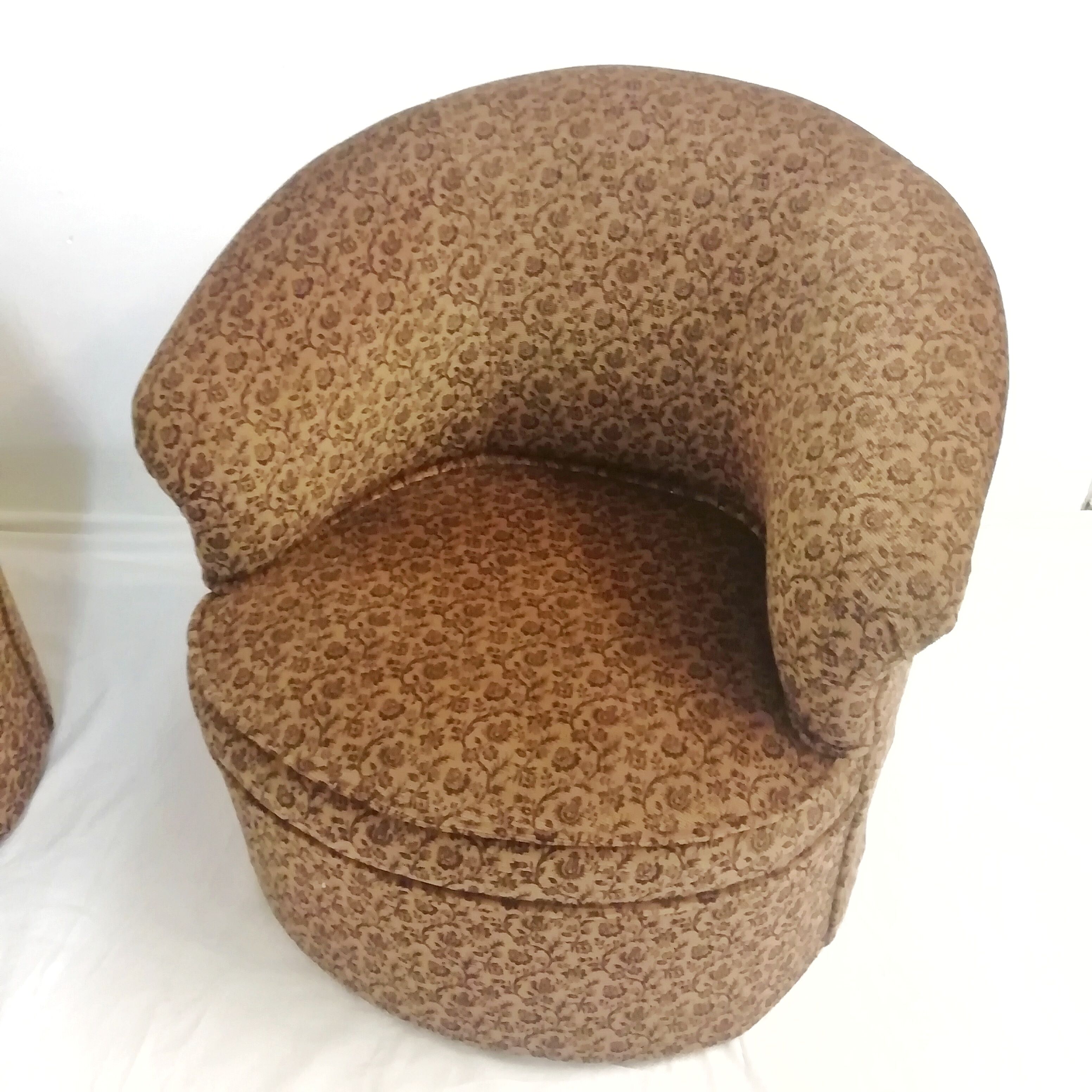 Armchairs with floral print of corduroy fabric. 1980s.