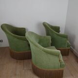3 fauteuils crapaud en tissu vert
