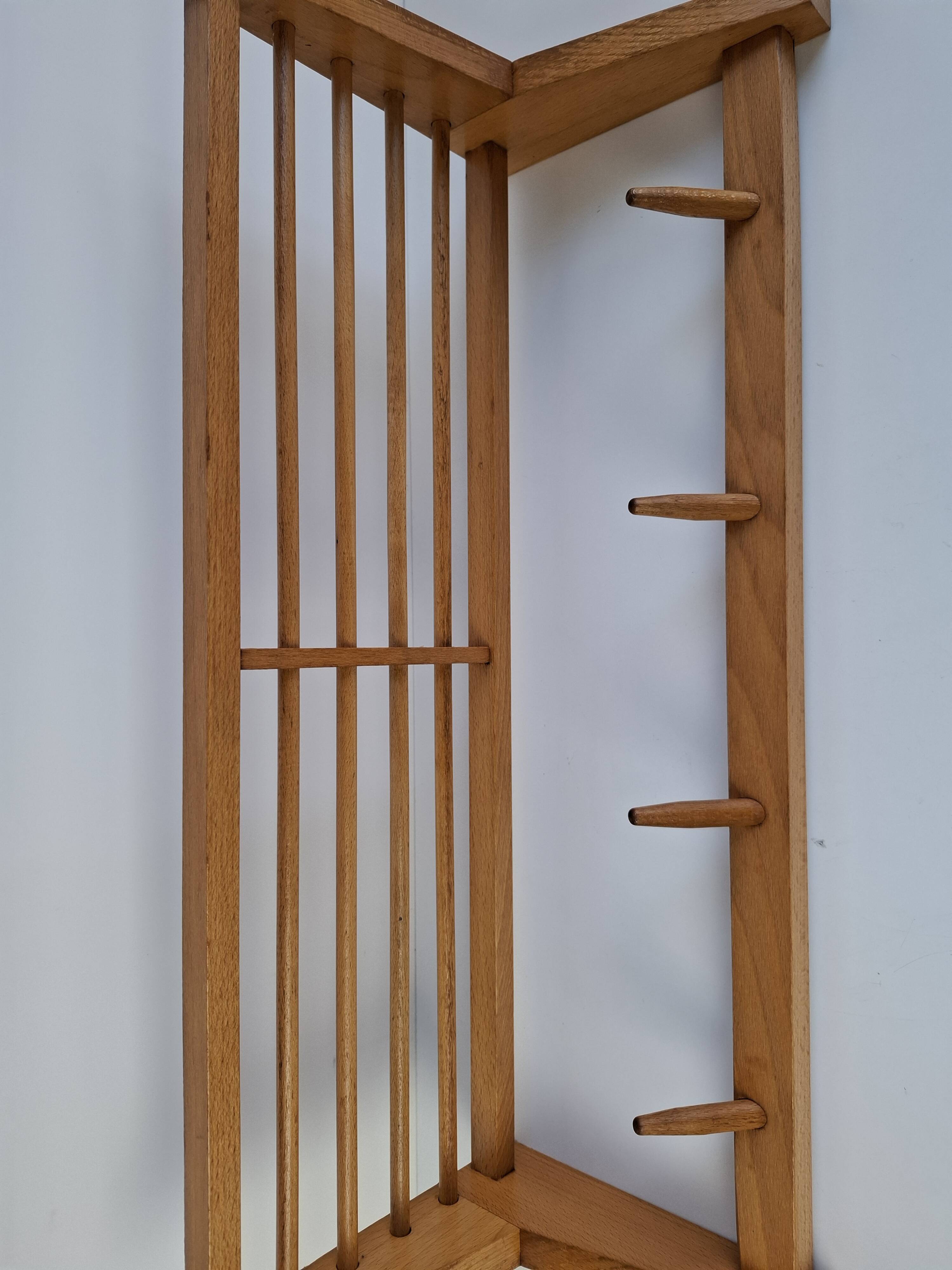 Mid-century Czechoslovak wooden wall coat rack with shelf, Uluv, 1970s
