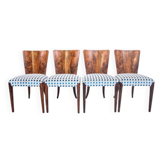 Four Art Deco chairs, designed by J Halabala, Czechoslovakia, 1930s. Renovated.