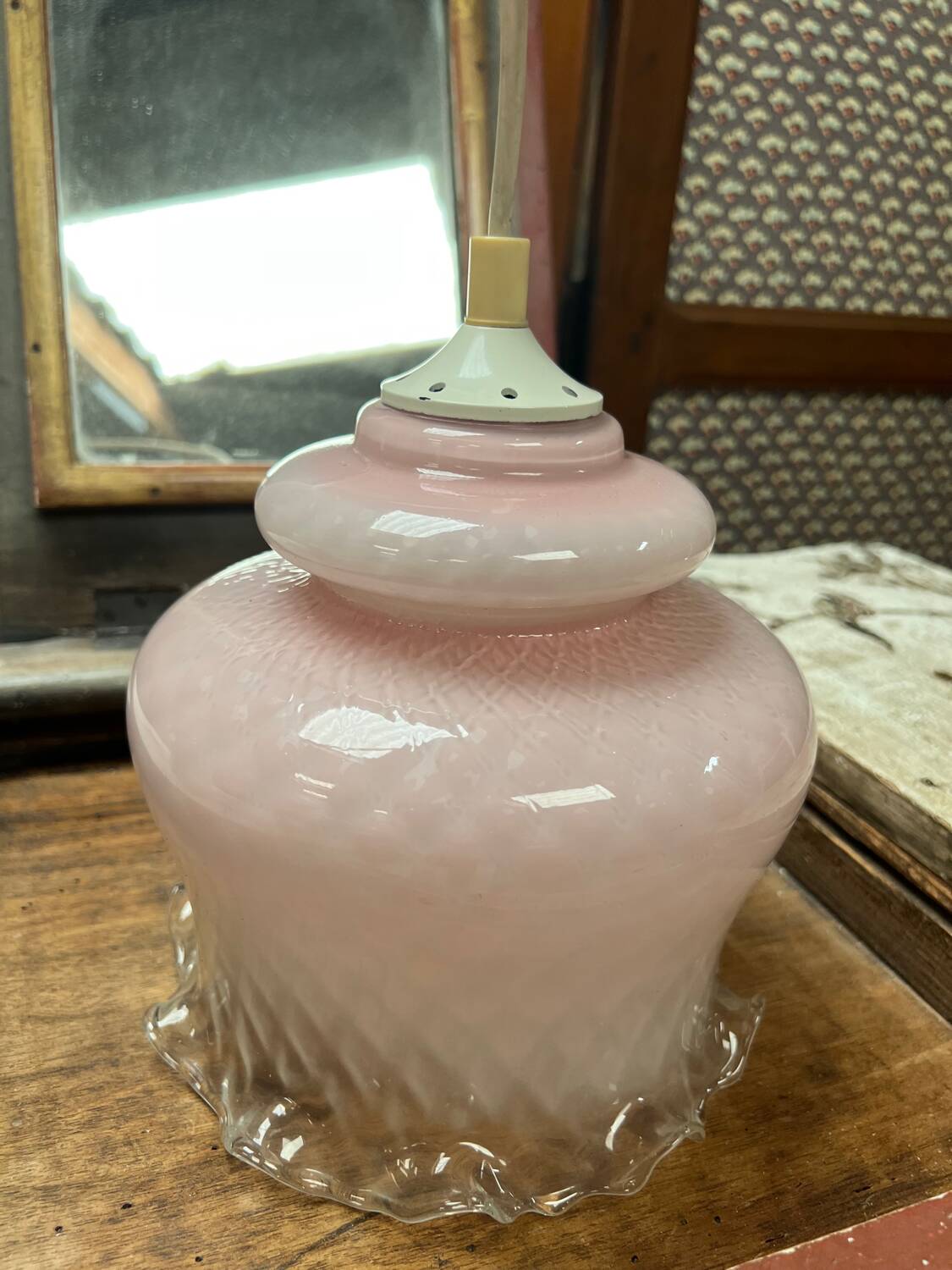 Vintage pink opaline pendant light
