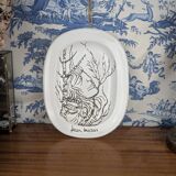 White earthenware dish "faces" by Jean Marais, dreamlike surrealism 70s
