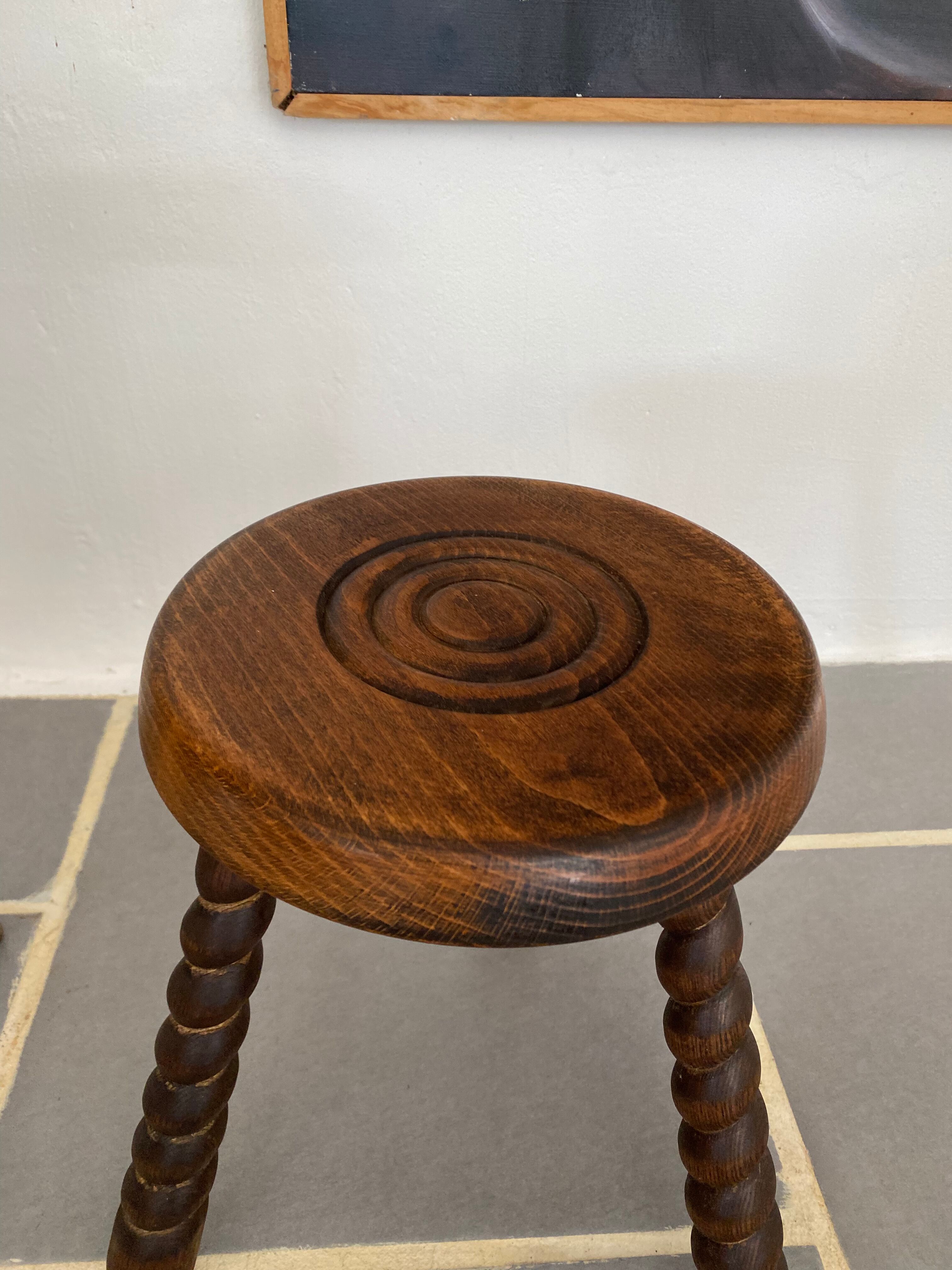 Vintage wood tripod stool turned