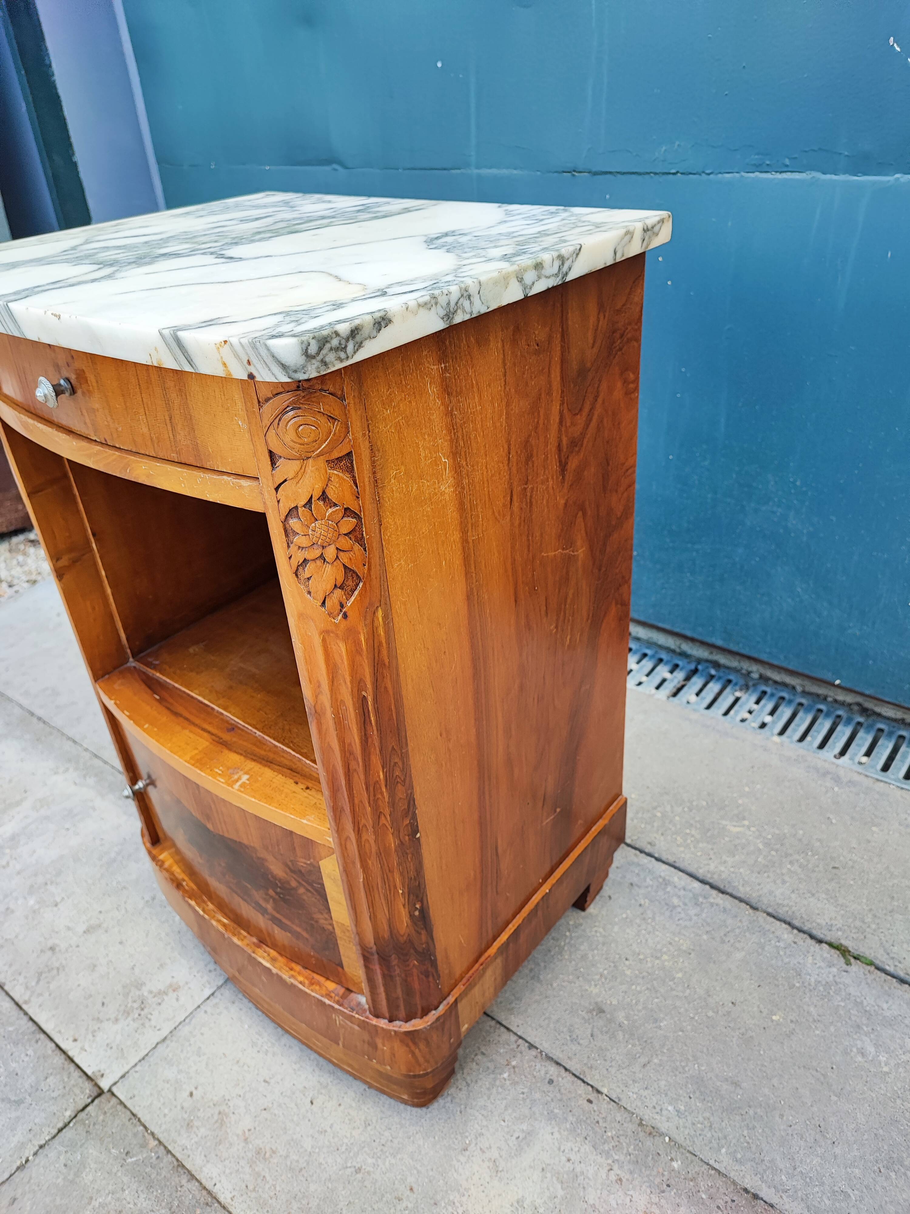 Bedside table marble top art-deco style