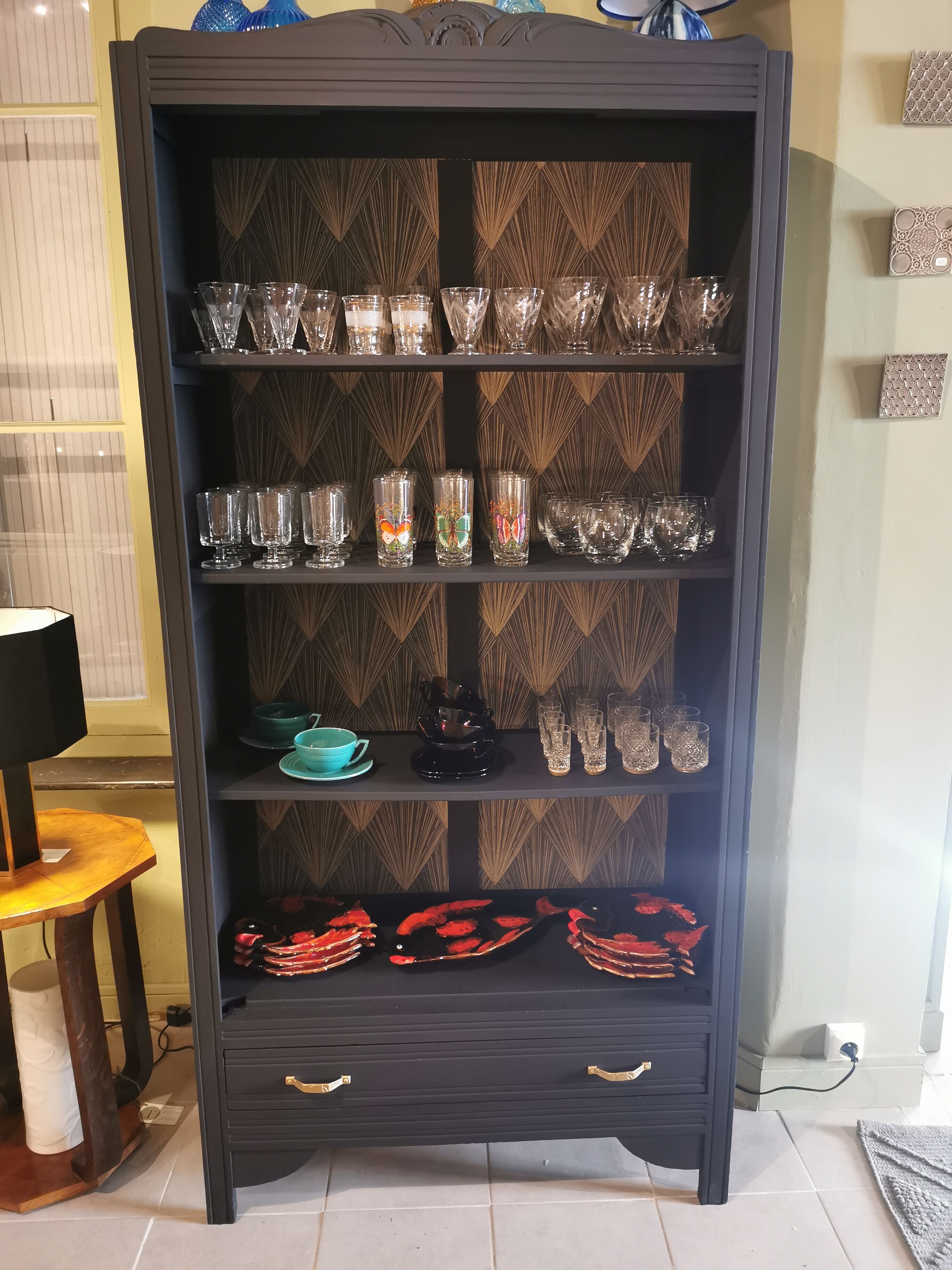 Restyled art deco bookcase shelf cabinet